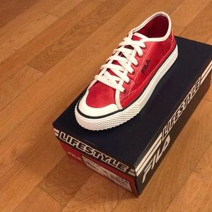Brand new red white and black fila sneakers size 6